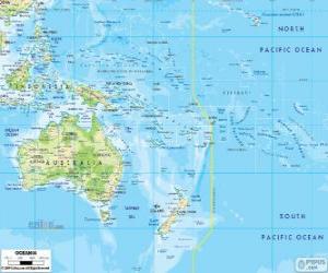 пазл Карта Океания. Континент, образованном Австралии и других островов и архипелагов в Тихом океане